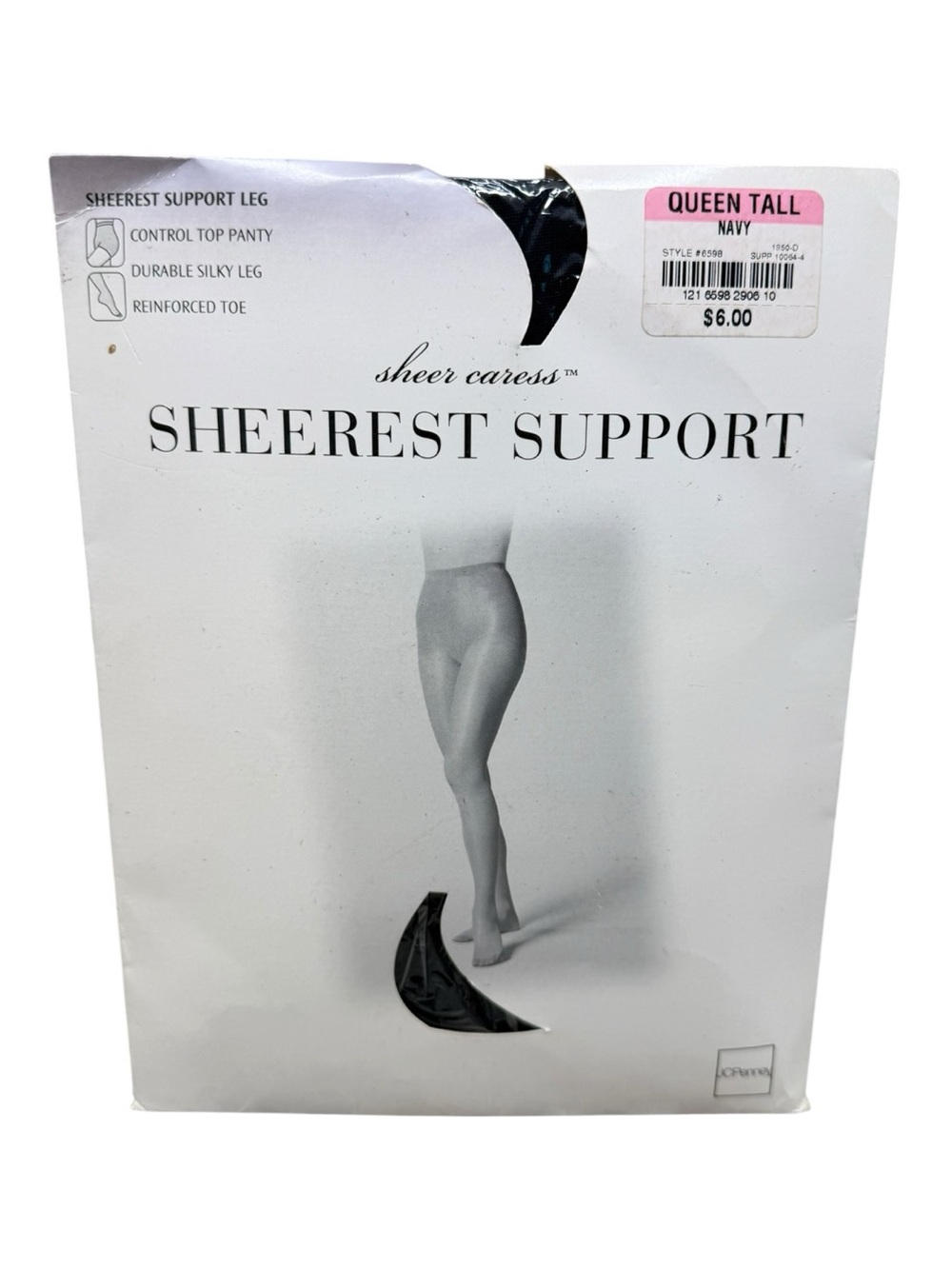 Vintage JCPenney Sheerest Support Control Top Pantyhose Queen Tall Navy